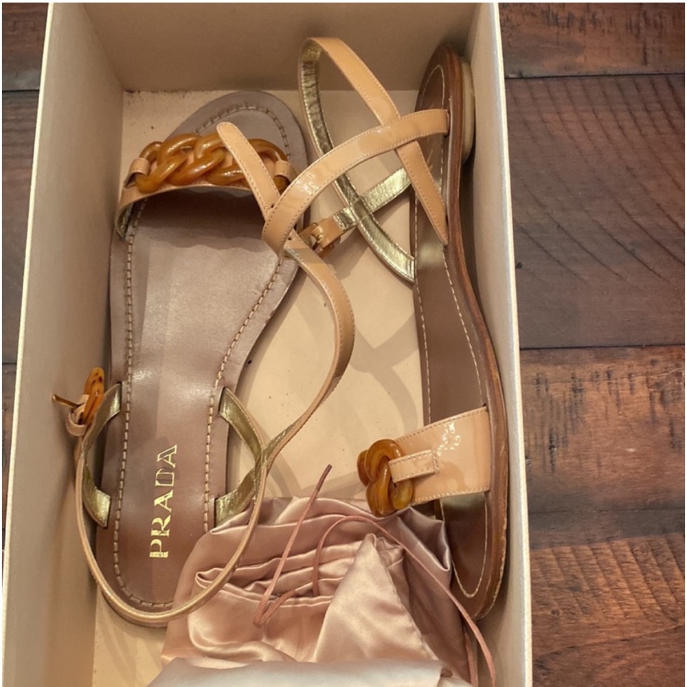Prada Nude Sandals with Tortoise Shell Style Links - size 39 - Picture 5 of 5